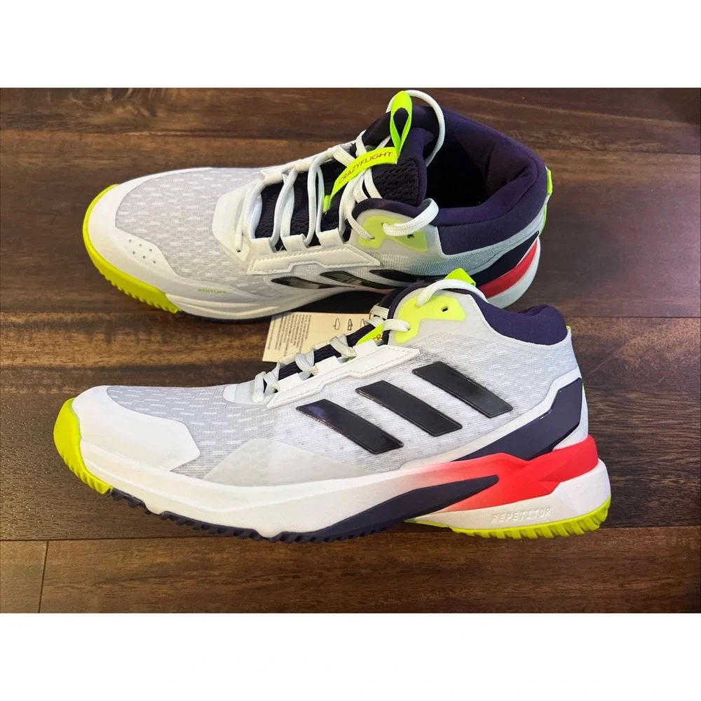New Adidas Mens Crazyflight 6 Mid Volleyball Court Shoes Size 9.5 White Purple